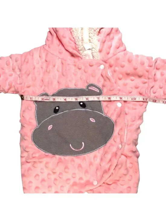 Pink Hippo Hooded Fleece Lined Bunting Suit With Ears & Snap Closure - Picture 3 of 6